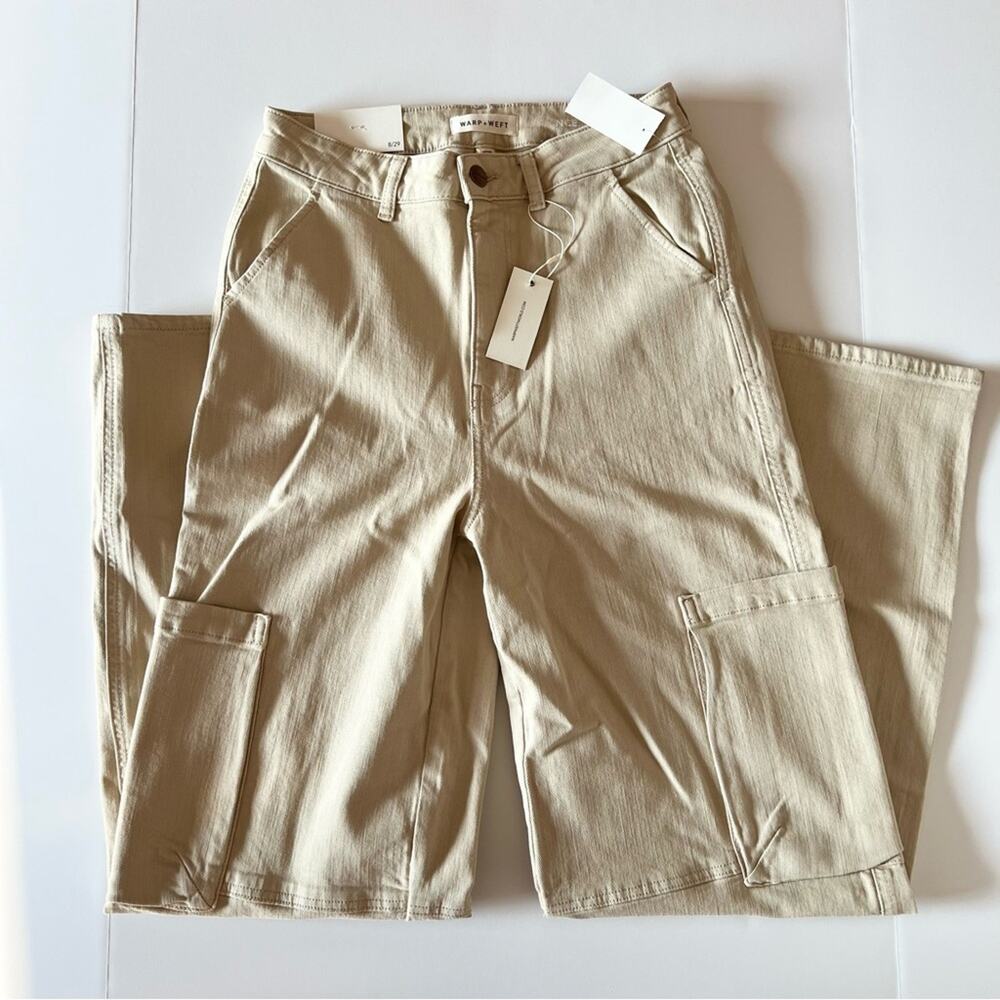 Warp +‎ Weft Wide Leg Cargo Pants Khaki Size 8/29 New with Tags High Waisted